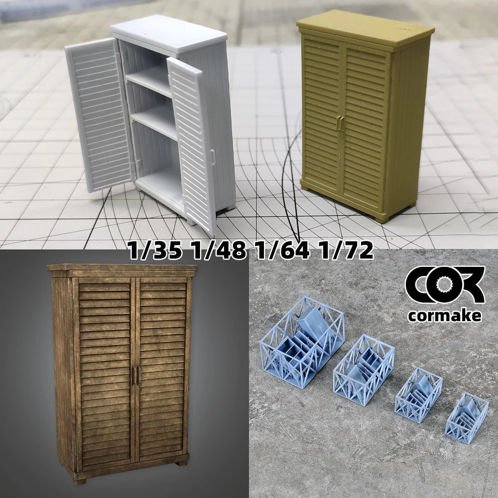 1/72 Tool Cabinet & Cupboard Set, Resin Model Accessory Kit, Historical Theme, Unpainted