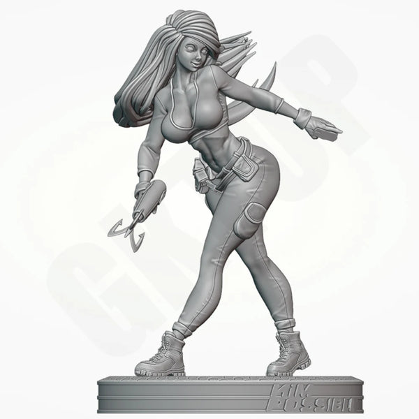 1/24 Female Warrior with Flowing Hair and Ice Axe, Resin Model Figure Kit, Unassembled and Unpainted