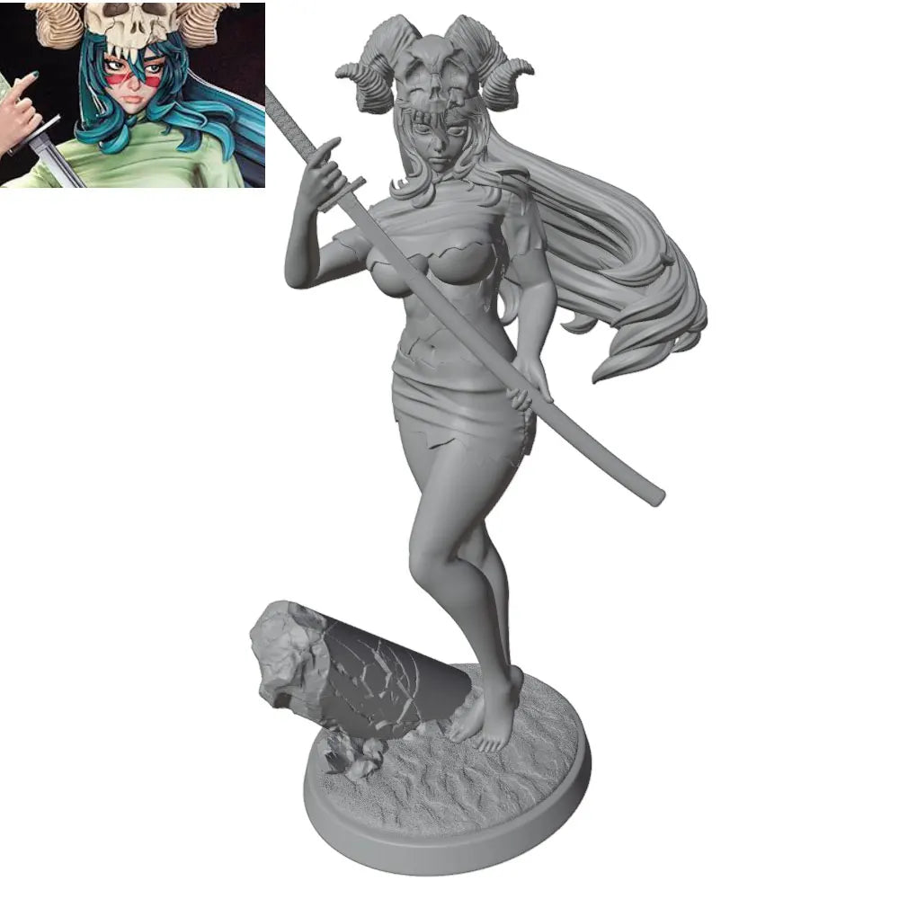 1/24 Horned Female Warrior Pin-up, Resin Model Figure Kit, Unassembled and Unpainted