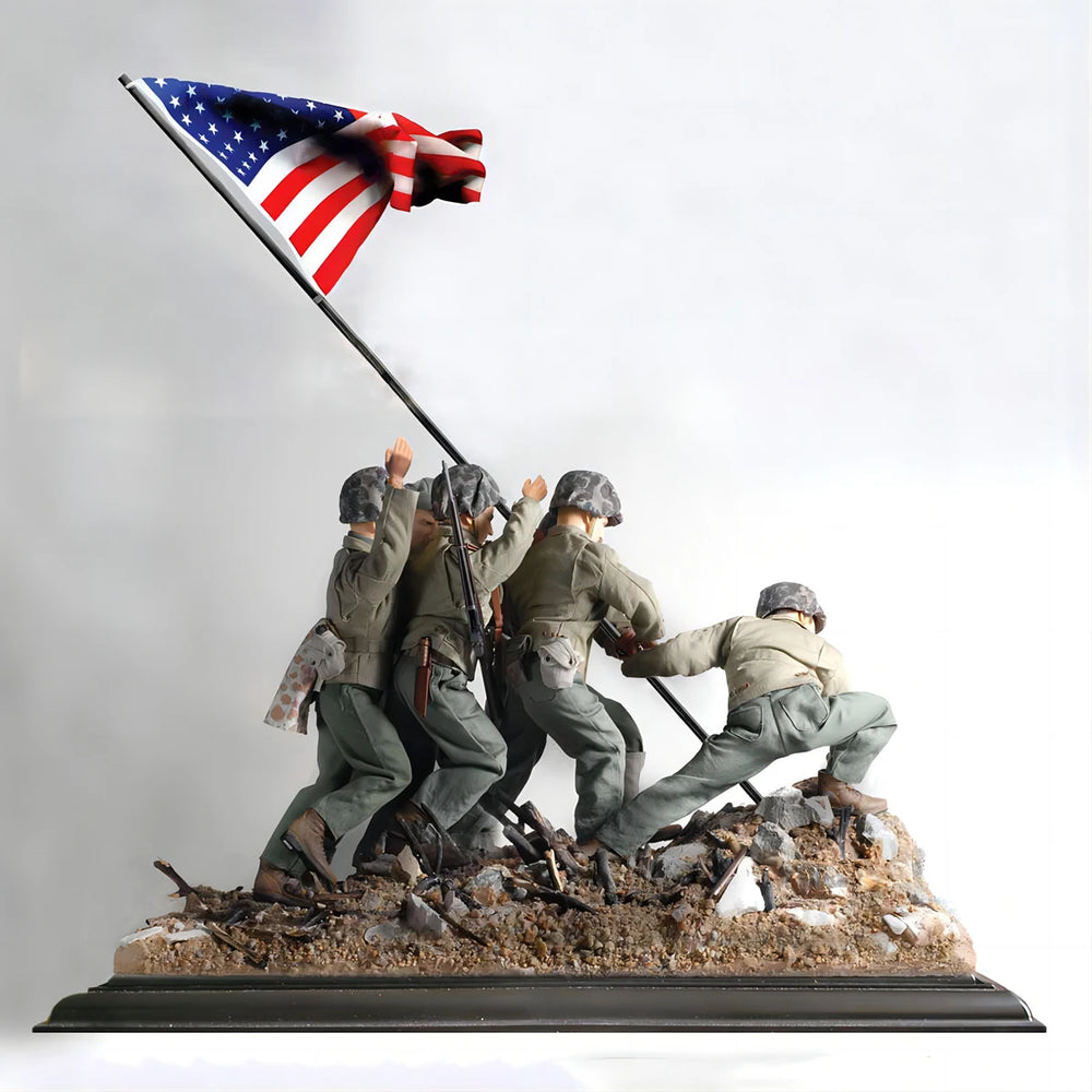 1/35 WWII US Infantry Raising American Flag, 6 Figures, Resin Model Figure Kit, Unassembled and Unpainted