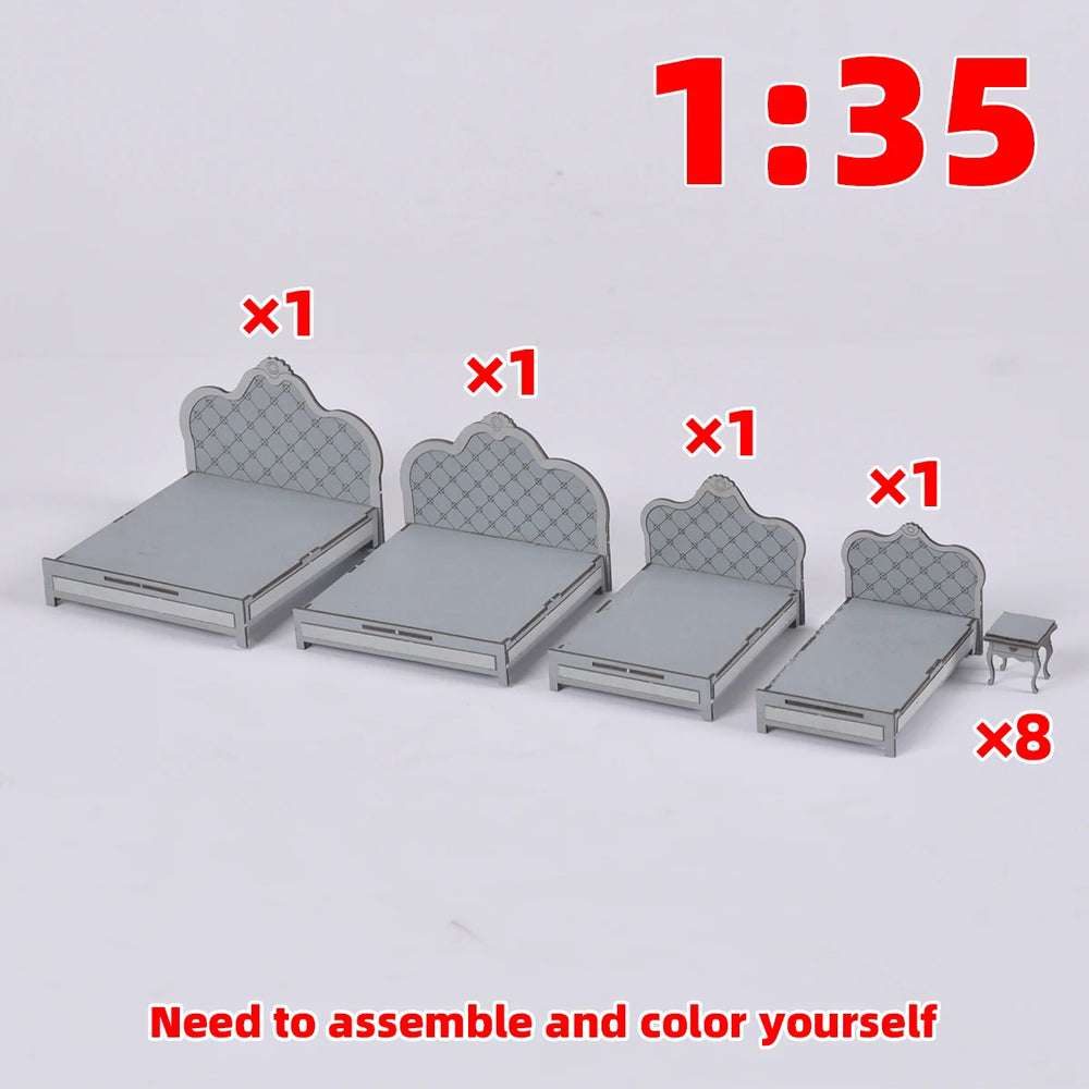 1/35 Modern Bedroom Furniture Set, Resin Model Diorama Kit, Unassembled and Unpainted