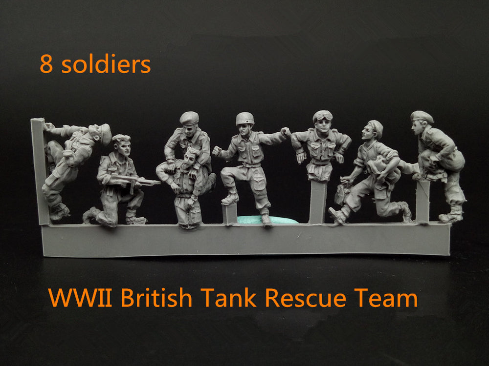 1/72 WWII British Tank Rescue Team, 8 Figures, Resin Model Figure Kit, Unassembled and Unpainted