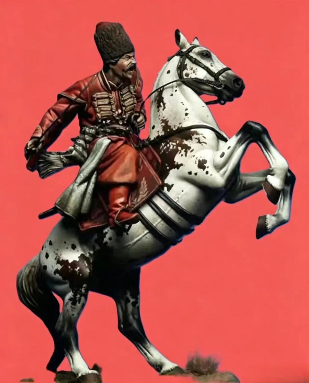 90mm Napoleonic Russian Cavalry Officer on Rearing Horse, Resin Model Figure Kit, Unassembled and Unpainted