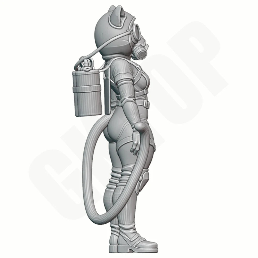 1/24 Cat Girl with Gas Mask, Resin Model Figure Kit, Anime Theme, Unassembled and Unpainted