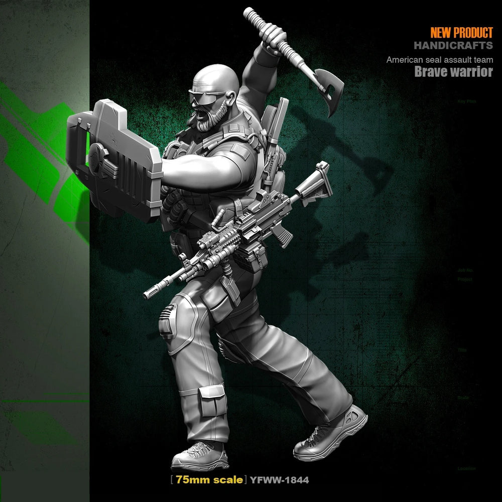 75mm Modern Soldier Axe & Shield, Resin Model Figure Kit, Unassembled and Unpainted
