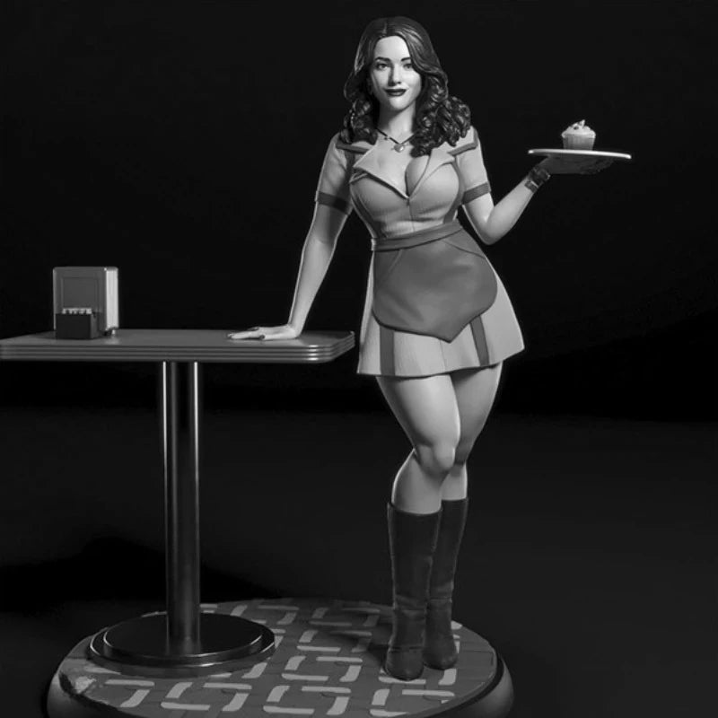 1/24 Waitress with Accessories, Resin Model Figure Kit, Unassembled and Unpainted
