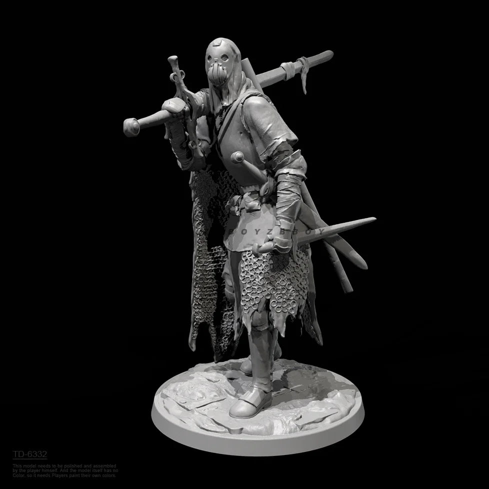 50mm Bearded Barbarian with Dual Axes and Cloak, Resin Model Figure Kit, Fantasy Theme, Unassembled and Unpainted