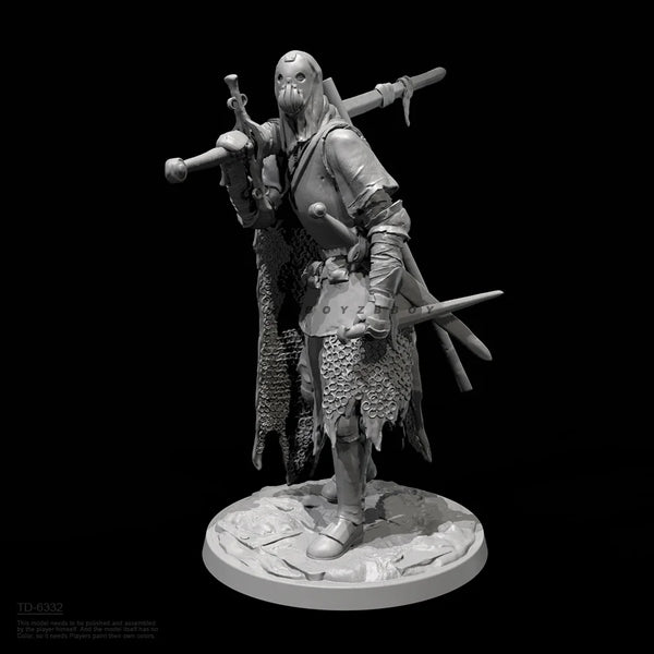 50mm Bearded Barbarian with Dual Axes and Cloak, Resin Model Figure Kit, Fantasy Theme, Unassembled and Unpainted