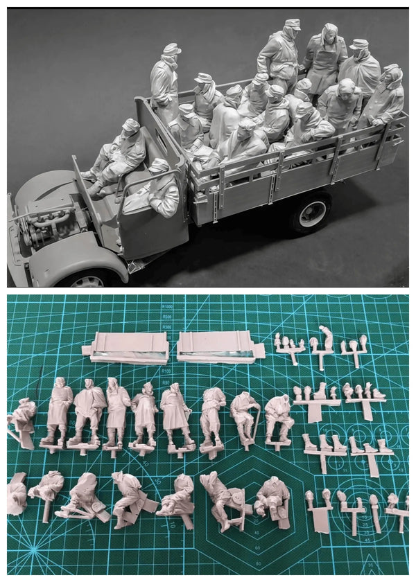 1/35 Modern Military Soldiers with Cargo Truck, 10 Figures, Resin Model Figure Kit, Unassembled and Unpainted