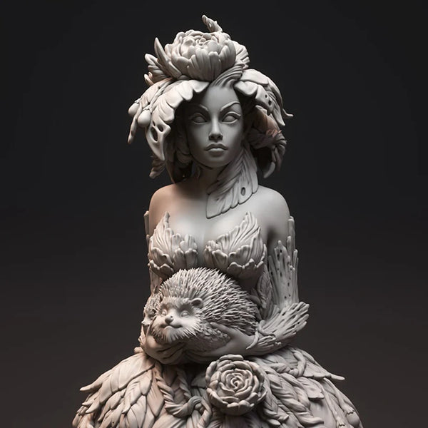 1/10 Woodland Sorceress with Hedgehog Familiar, Resin Model Bust Kit, Fantasy Theme, Unassembled and Unpainted