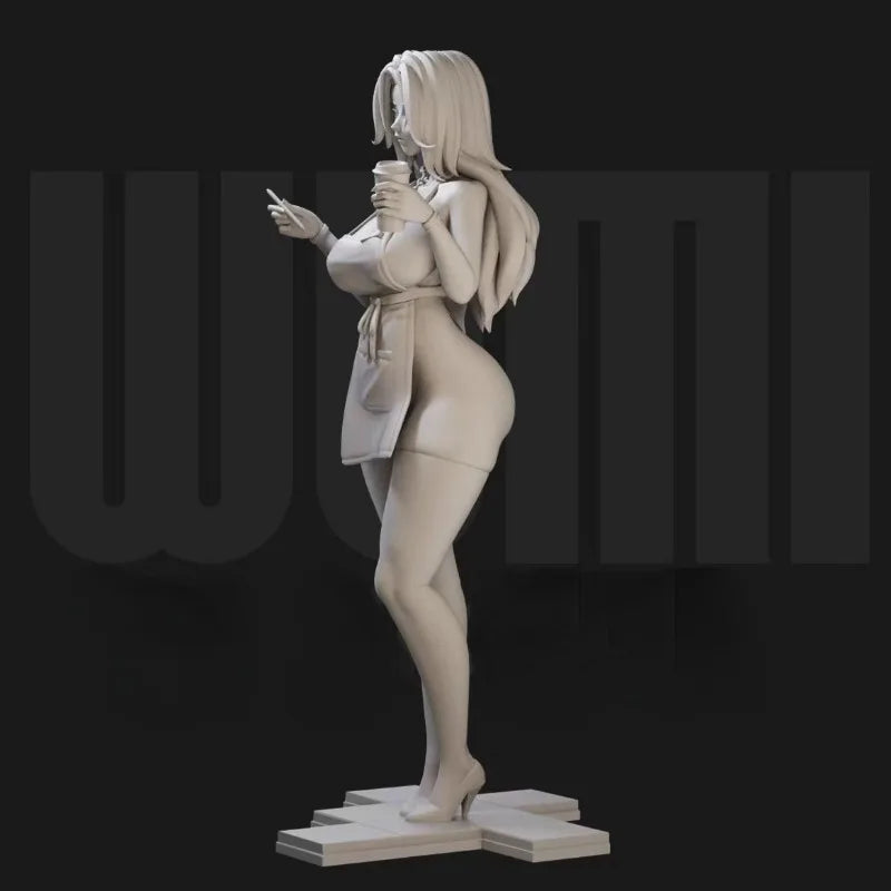1/24 Cute Cartoon Waitress, Resin Model Figure Kit, Anime Theme, Unassembled and Unpainted