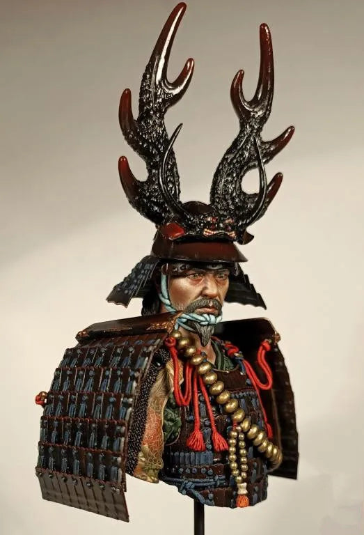 1/9 Samurai Warlord in Ornate Armor with Antler Helmet, Resin Model Bust Kit, Fantasy Theme, Unassembled and Unpainted