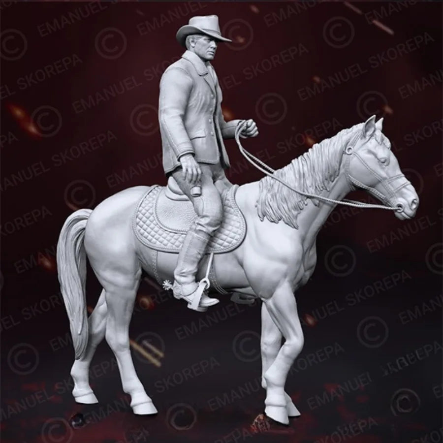 1/24 Cowboy Mounted on Saddled Horse, Resin Model Figure Kit, Historical Theme, Unassembled and Unpainted