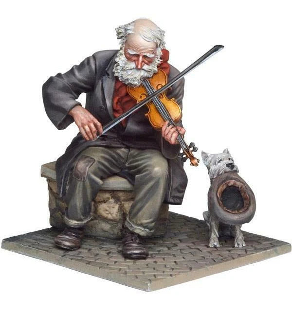 1/32 Elderly Musician with Dog, 2 Figures, Resin Model Figure Kit, Historical Theme, Unassembled and Unpainted