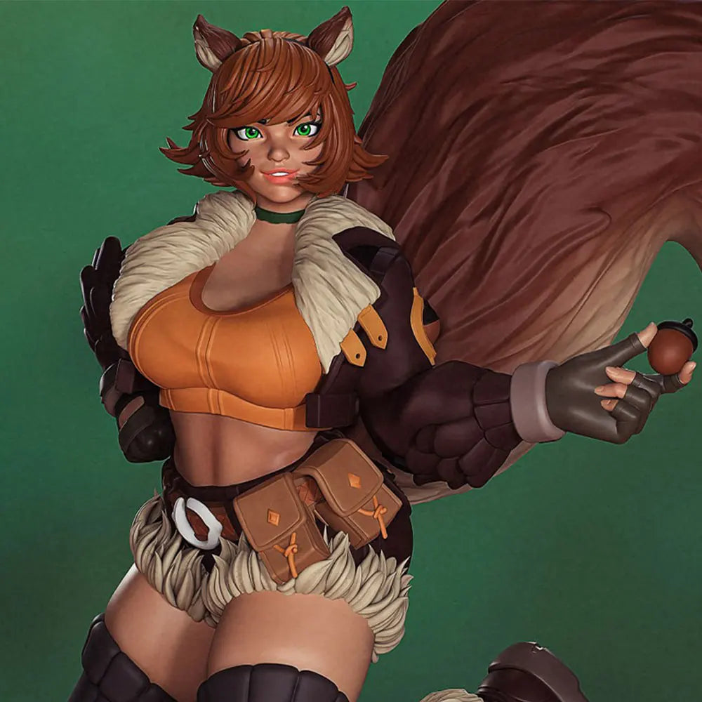 1/24 Cat-Eared Warrior Kneeling in Orange Fur-Trim Armor, Resin Model Figure Kit, Anime Theme, Unassembled and Unpainted