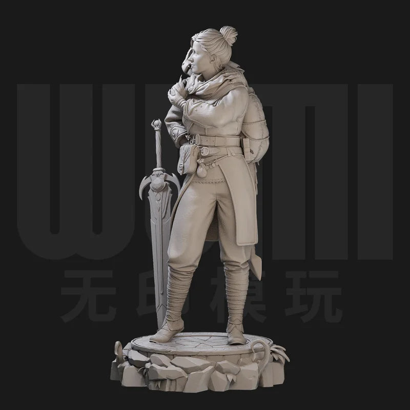 1/24 Female Warrior in Armor with Greatsword, Resin Model Figure Kit, Fantasy Theme, Unassembled and Unpainted