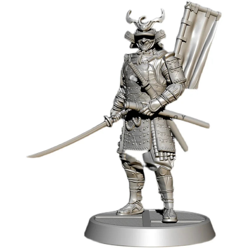 75mm Medieval Samurai Warlord with Horned Kabuto and Naginata, Resin Model Figure Kit, Unassembled and Unpainted
