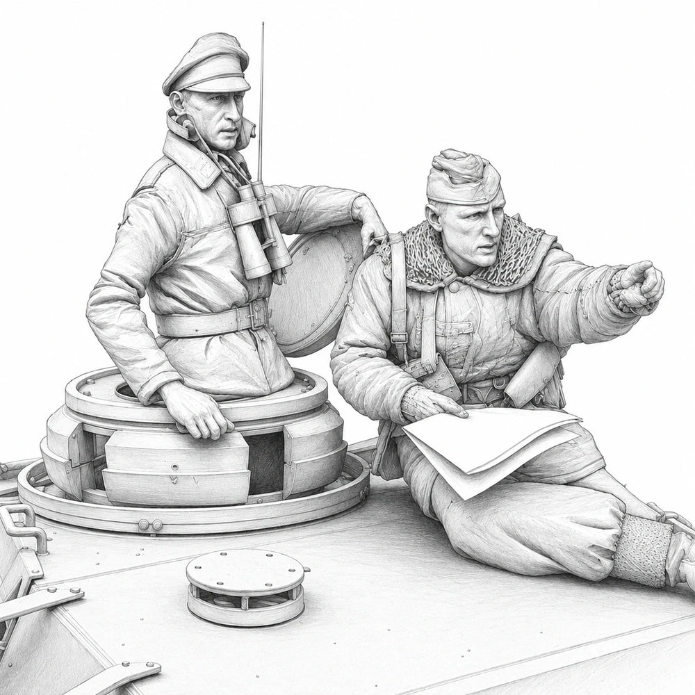 1/16 WWII German Panzer Crew Set, 2 Figures, Resin Model Figure Kit, Unassembled and Unpainted