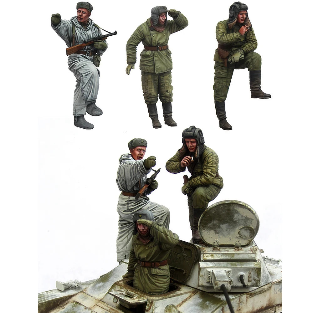 1/35 WWII Soviet Tank Crew with Officer & Dismounted Scouts, 6 Figures, Resin Model Figure Kit, Unassembled and Unpainted