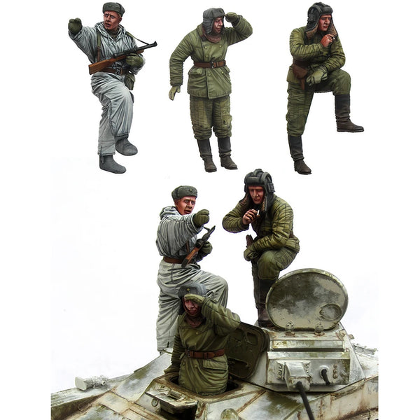 1/35 WWII Soviet Tank Crew with Officer & Dismounted Scouts, 6 Figures, Resin Model Figure Kit, Unassembled and Unpainted