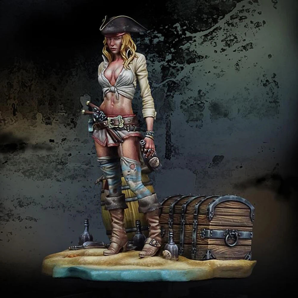 1/24 Pin-up Treasure Hunter with Base, Resin Model Figure Kit, Unassembled and Unpainted