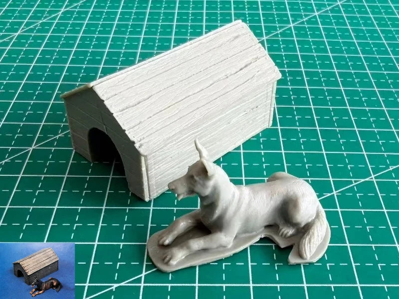 1/35 Guard Dogs with Doghouse, 2 Figures, Resin Model Diorama Kit, Wildlife Theme, Unassembled and Unpainted