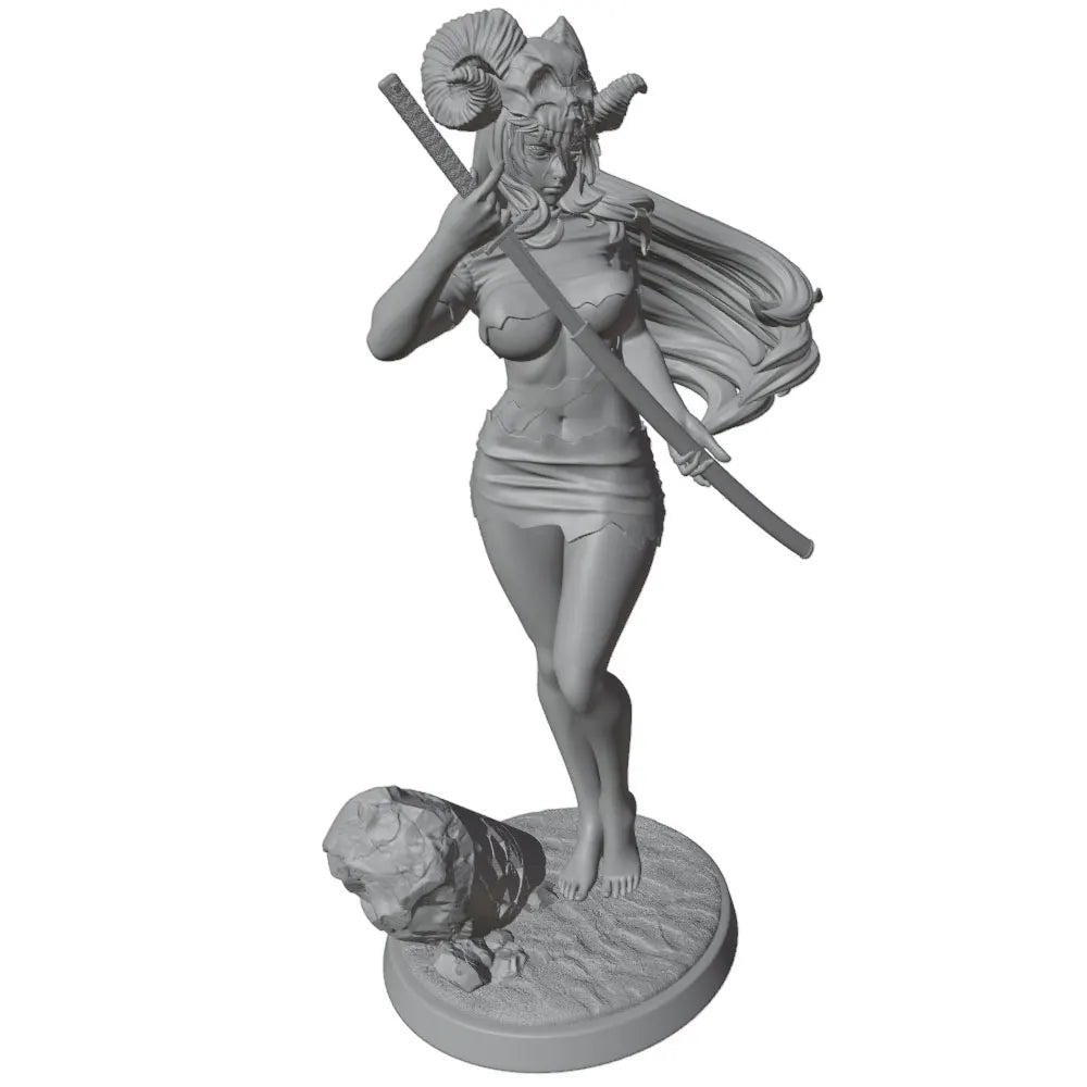 1/24 Horned Female Warrior Pin-up, Resin Model Figure Kit, Unassembled and Unpainted