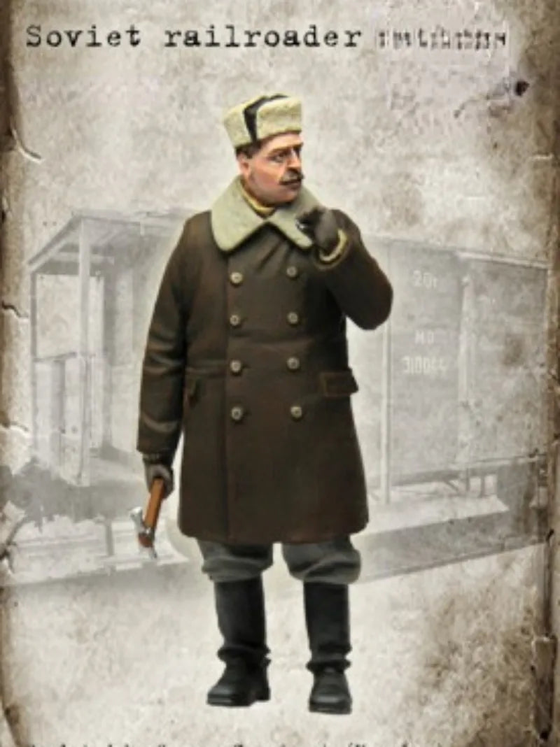 1/35 Cold War Soviet Railway Worker at Attention, Resin Model Figure Kit, Unassembled and Unpainted