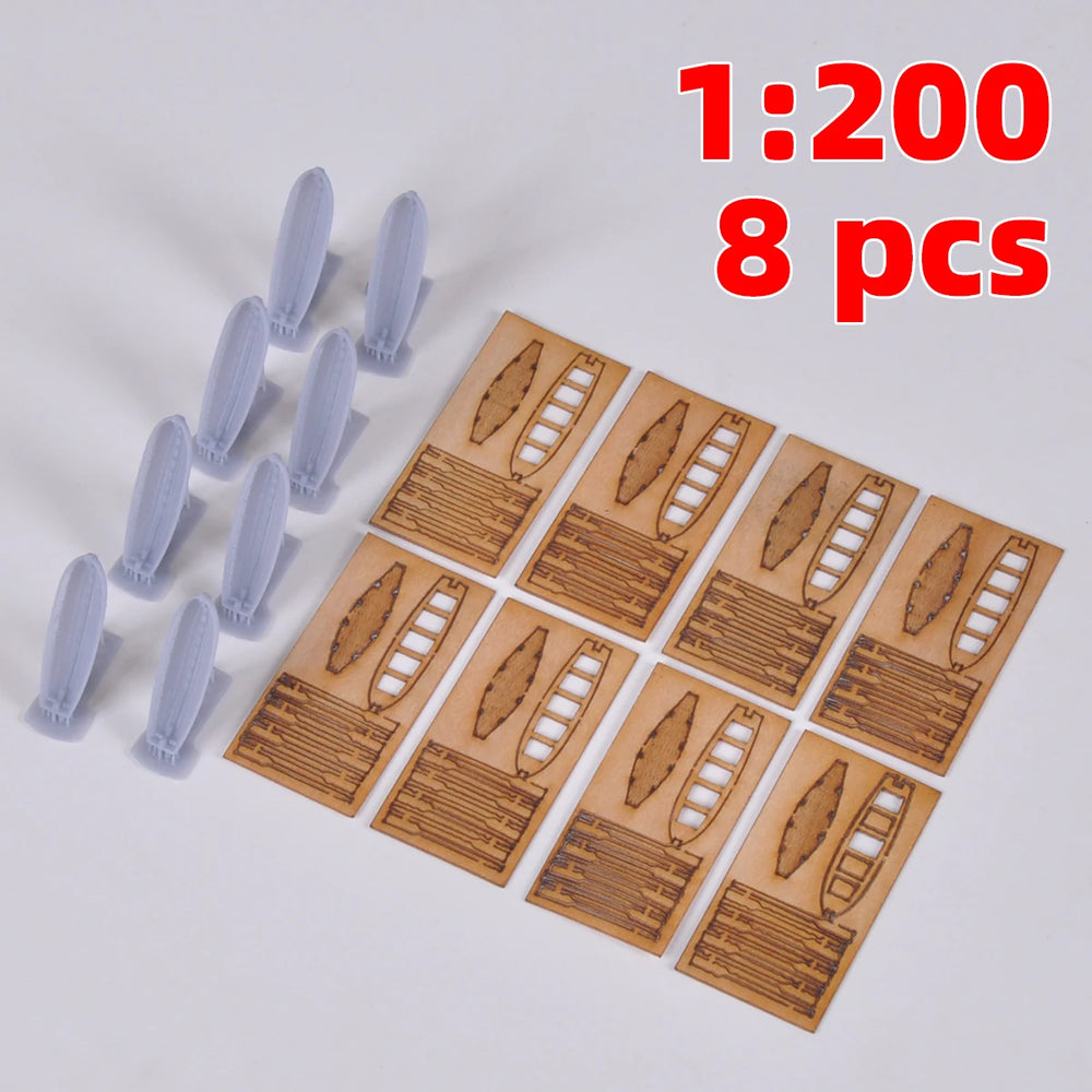 1/100 Wooden Skiff & Lifeboat Set, Resin Model Ship Kit, Historical Theme, Unassembled and Unpainted