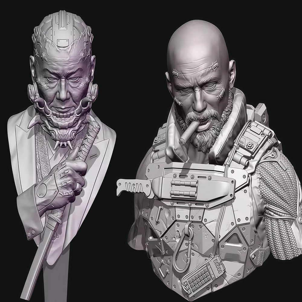 1/10 Warriors, 2 Figures, Resin Model Bust Kit, Fantasy Theme, Unassembled and Unpainted