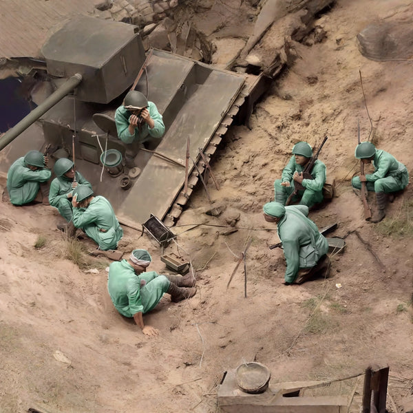 1/35 WWII Soldiers in Trenches, 9 Figures, Resin Model Figure Kit, Unassembled and Unpainted