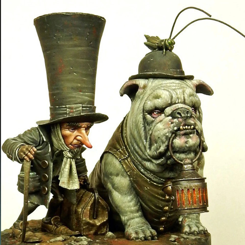 1/32 Gentleman with Bulldog, 2 Figures, Resin Model Figure Kit, Fantasy Theme, Unassembled and Unpainted