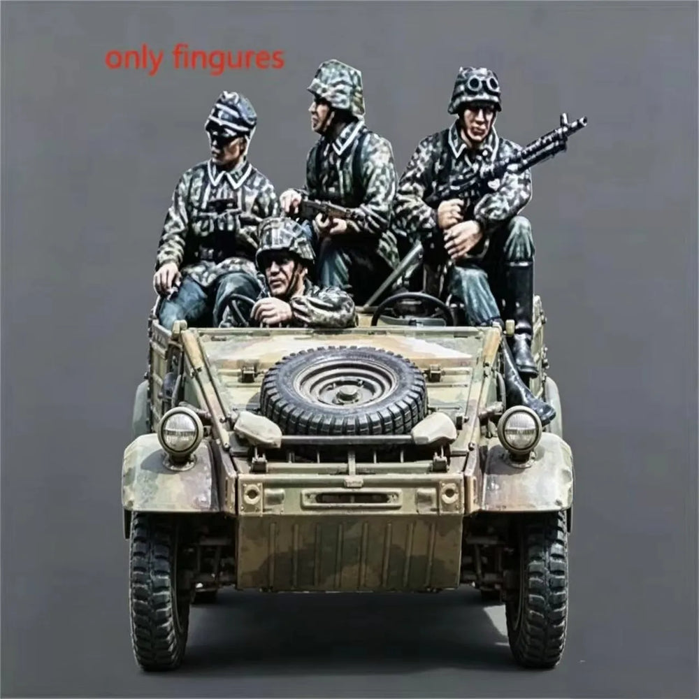 1/35 WWII German Kubelwagen, 4 Figures, Resin Model Figure Kit, Unassembled and Unpainted