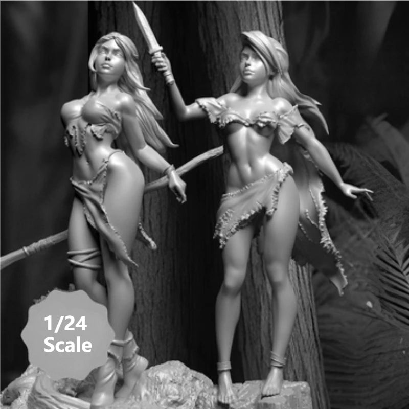 1/24 Spear-Armed Amazon Warriors in Combat Poses, 6 Figures, Resin Model Figure Kit, Fantasy Theme, Unassembled and Unpainted