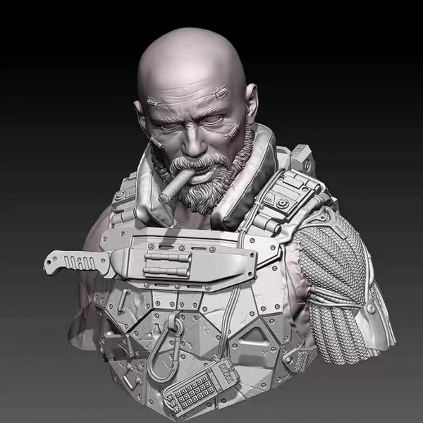 1/10 Modern Bearded Tactical Operator with Cigar, Resin Model Bust Kit, Unassembled and Unpainted
