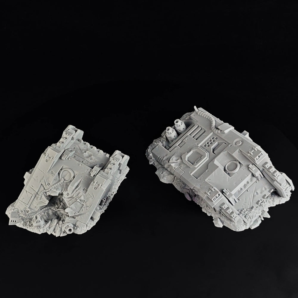 28mm Crashed Sci-Fi Tanks, Resin Model Diorama Kit, Sci-Fi Theme, Unassembled and Unpainted