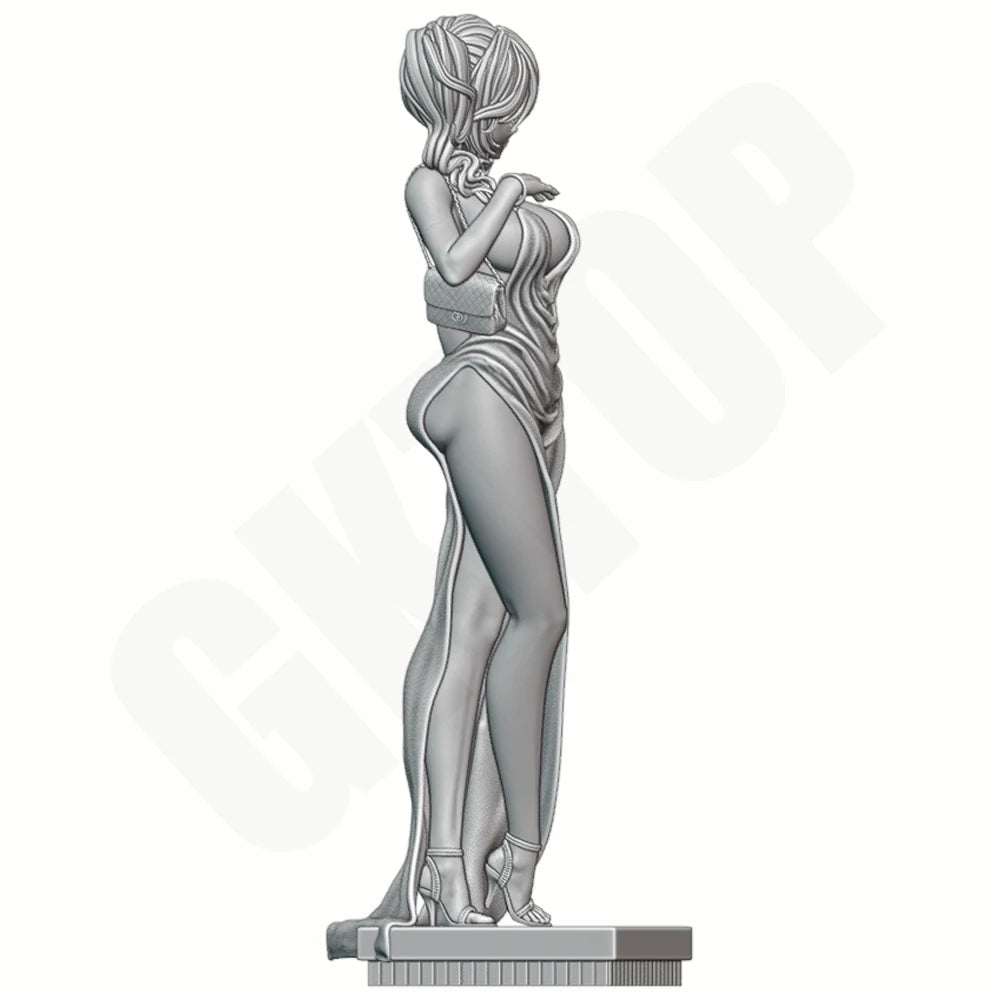 1/24 Girl in Silver Dress, Resin Model Figure Kit, Anime Theme, Unassembled and Unpainted