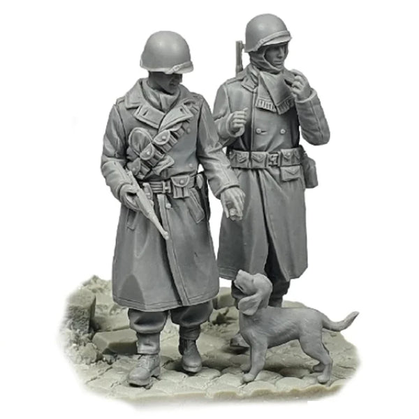 1/35 WWII US Officers with Military Working Dog, 3 Figures, Resin Model Figure Kit, Unassembled and Unpainted