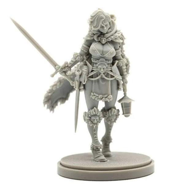 38mm Ornate Armored Warrior with Sword and Lantern, Resin Model Figure Kit, Fantasy Theme, Unassembled and Unpainted