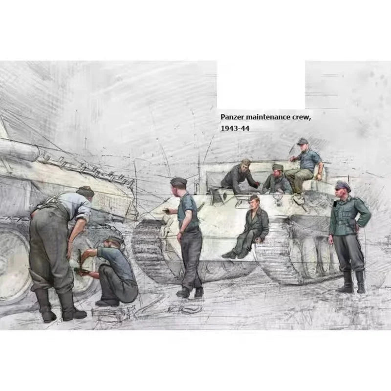 1/35 WWII German Panzer Maintenance Crew, 8 Figures, Resin Model Figure Kit, Unassembled and Unpainted