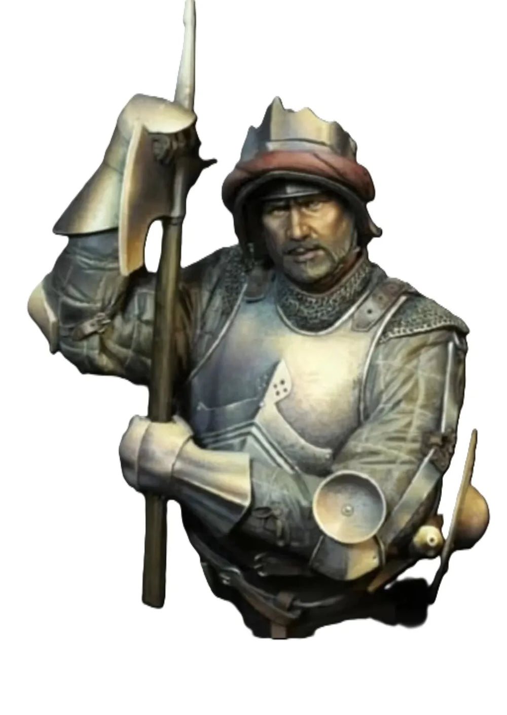 1/10 Medieval Knight in Red Helm with Halberd, Resin Model Bust Kit, Unassembled and Unpainted