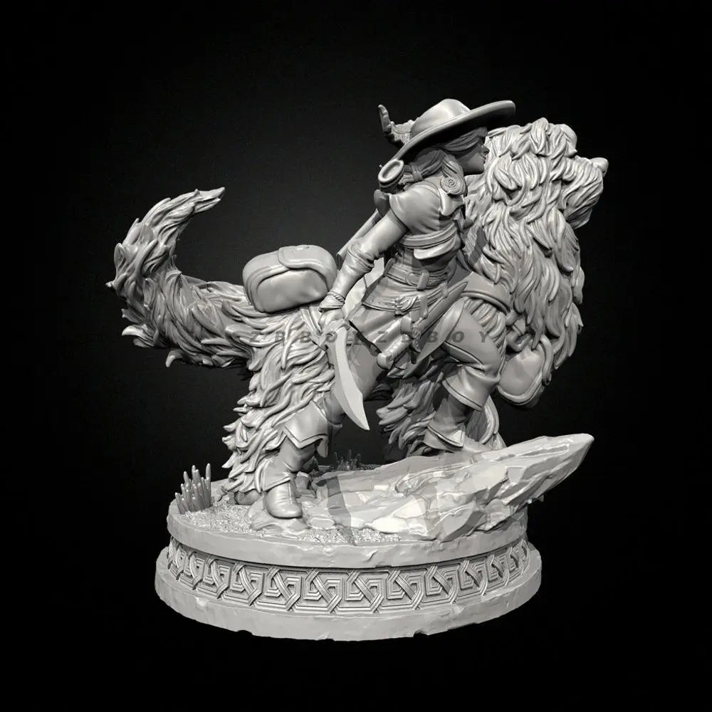 75mm Archer with Hunting Hound, 2 Figures, Resin Model Figure Kit, Fantasy Theme, Unassembled and Unpainted