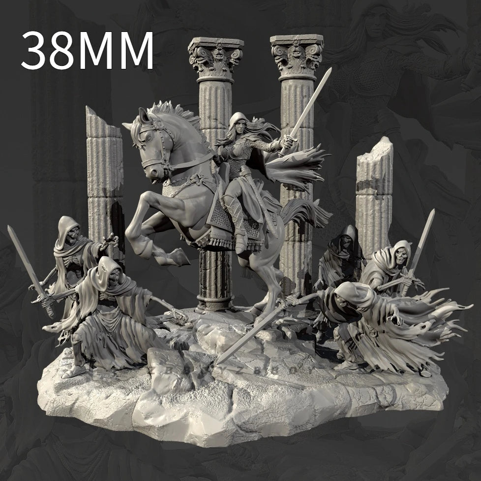 75mm Medieval Female Knight, 7 Figures, Resin Model Diorama Kit, Unassembled and Unpainted