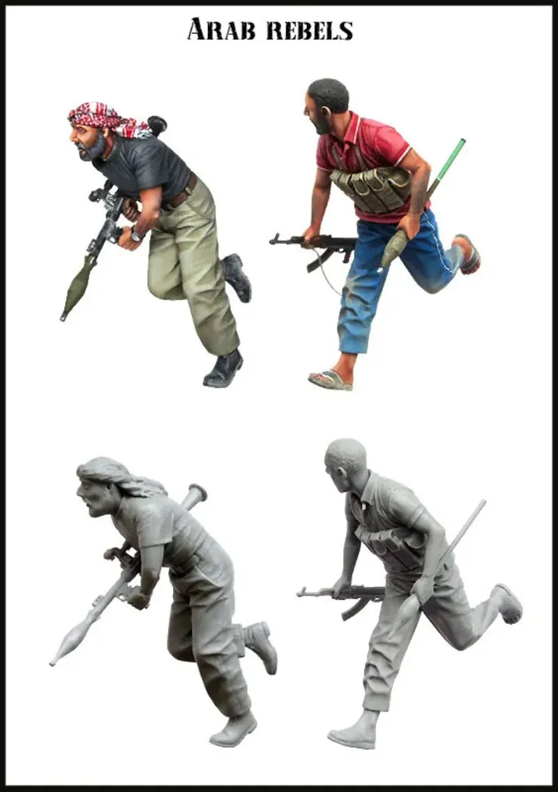 1/35 Modern Arab Rebels Advancing with Rifles, 2 Figures, Resin Model Figure Kit, Unassembled and Unpainted