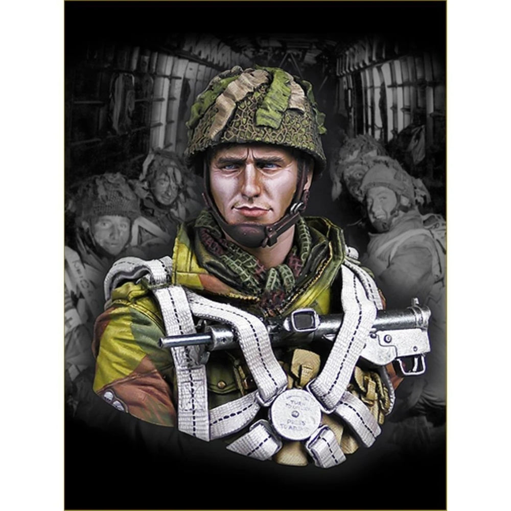 1/10 WWII British Paratrooper in Full Battle Order, Resin Model Bust Kit, Unassembled and Unpainted