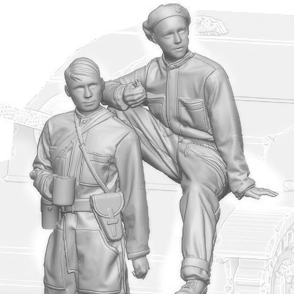 1/35 WWII Polish TKS Tank Crew, 2 Figures, Resin Model Figure Kit, Unassembled and Unpainted