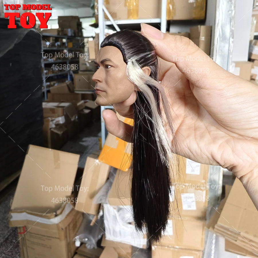 1/6 Yangguo Louis Koo Head Sculpt Chinese Ancient Long Hair Head Carving Model Fit 12'' Male Soldier Action Figure Body Dolls