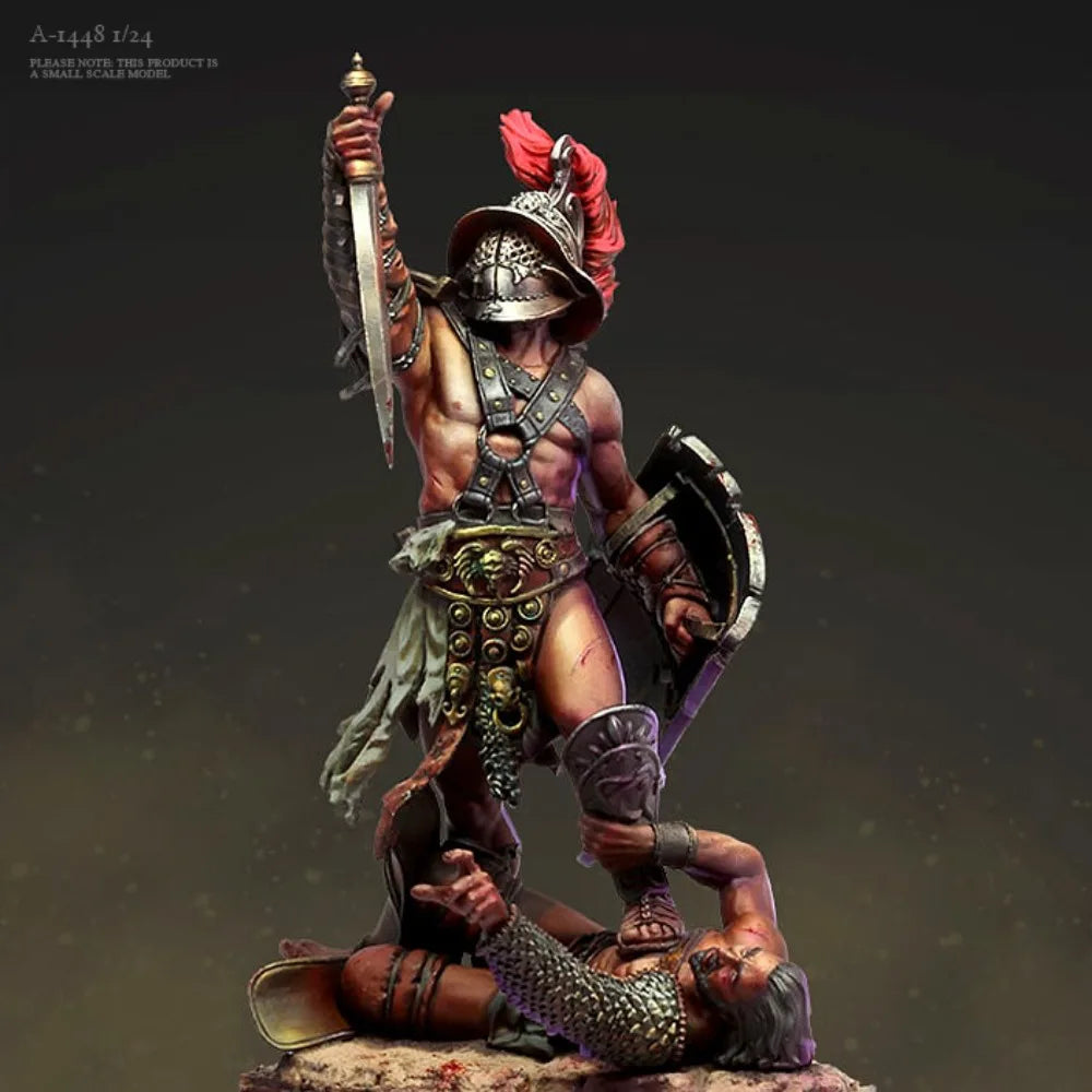 1/24 Ancient Female Warrior with Spear Standing Over Fallen Foe, Resin Model Figure Kit, Unassembled and Unpainted