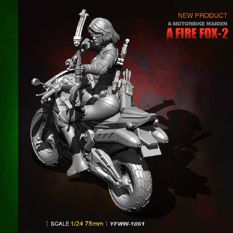 1/24 Modern Female Tactical Operator on Motorcycle, Resin Model Figure Kit, Unassembled and Unpainted