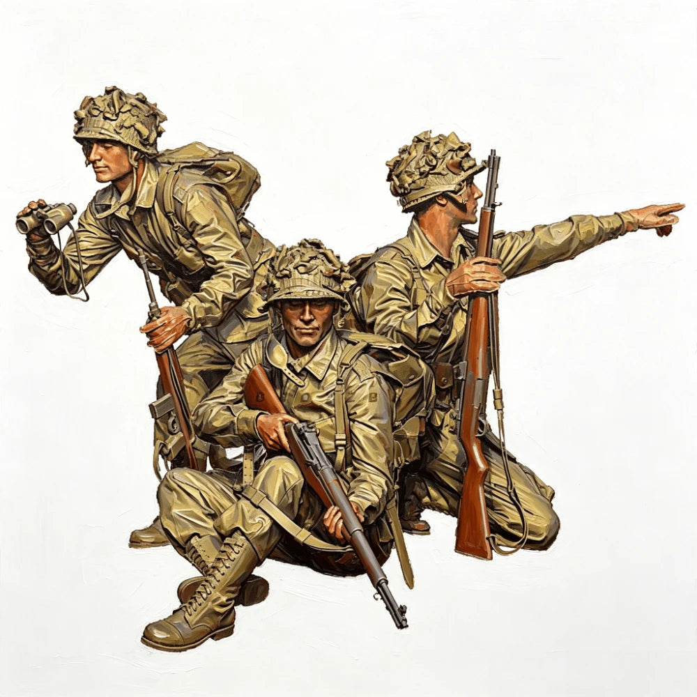 1/35 WWII Allied Airborne Assault Team, 3 Figures, Resin Model Figure Kit, Unassembled and Unpainted